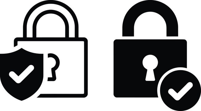 Security icons with padlocks and checkmarks