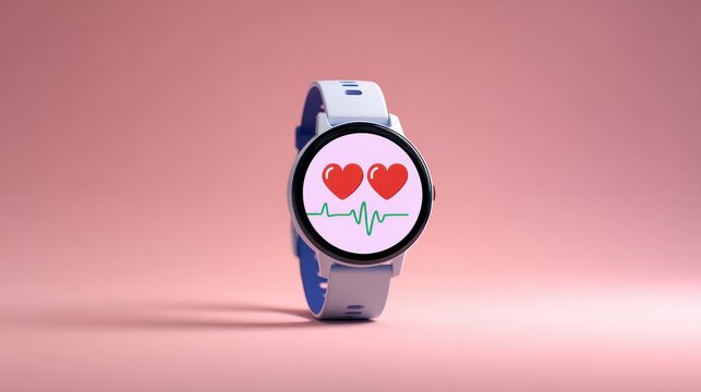 Smart fitness watch displaying vibrant heart symbols with health monitoring features
