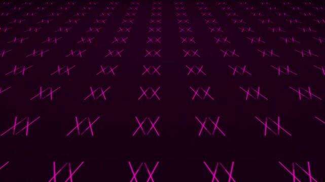 Animated bouncing vivid fading lines creating mirrored symmetrical pattern shapes on a dark gradient 3D background plane motion visual effects and moving abstract graphics colours pink magenta