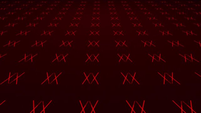 Animated bouncing vivid fading lines creating mirrored symmetrical pattern shapes on a dark gradient 3D background plane motion visual effects and moving abstract graphics colours red maroon