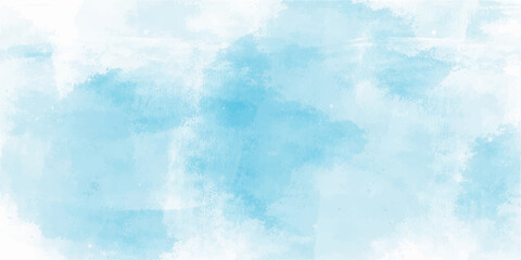 Obraz premium An abstract blue watercolor background captures the essence of a bright summer sky with fluffy white clouds and sunlight filtering through a clear, beautiful atmosphere