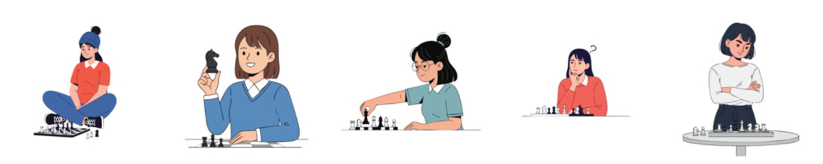 Chess Girls Strategy Thinking Smart Player Brain Game Flat Design Vector Collection © NineteenVisualStudio