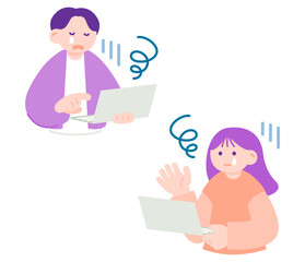 失敗して落ち込むノートパソコンを持った男性と女性