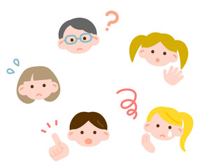 ネガティブな子供たちの表情セット