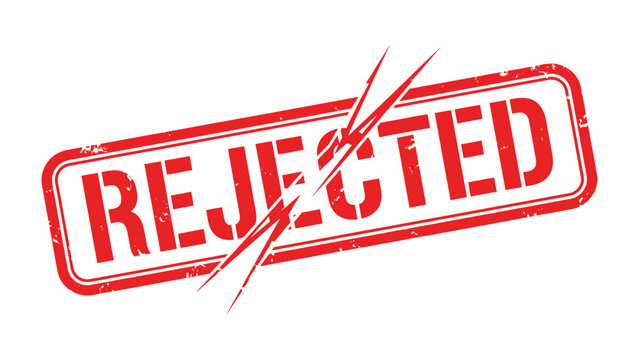 Rejected Stamp: A close-up view of a REJECTED stamp in red, diagonally crossed out, boldly conveying a message of declination and disapproval.
