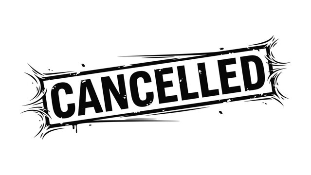 Cancelled Stamp: A bold stamp declares CANCELLED, its message clear and decisive. This striking visual signifies discontinuation, elimination, or postponement.