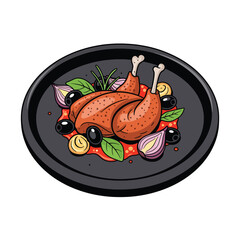 A plate of roasted chicken with vegetables and sauce © Kripik