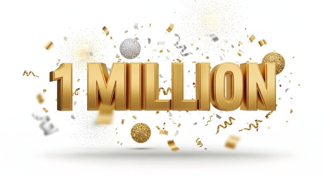 Celebratory 1 million gold text with confetti