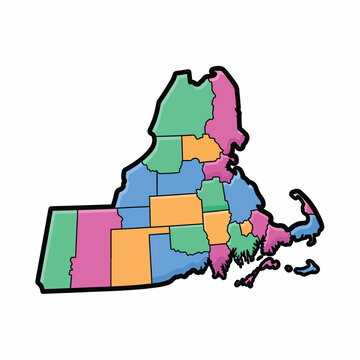 A colorful map of northeast US states