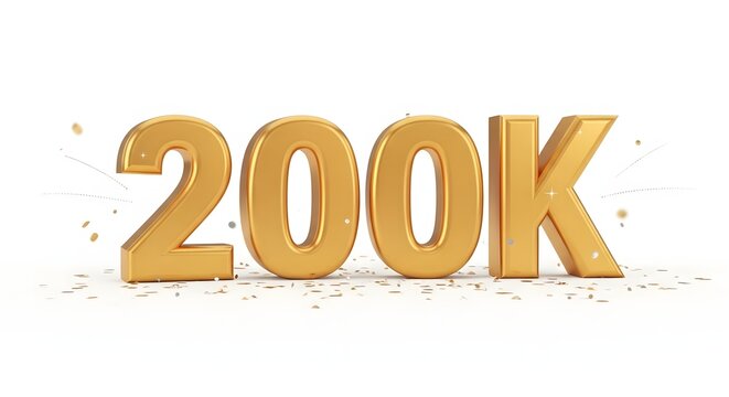 Golden 200k milestone marker on white background