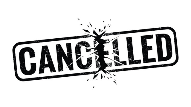 Cancellation Stamp: A bold stamp declares a cancellation, with a fractured design and impactful message of cessation.