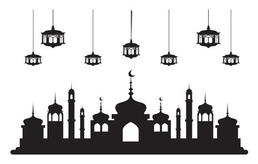 Obraz premium Ramadan Ya Ramadan - Holy Muslim day. Ramadan Kareem Silhouette design for Eid day, vector illustration.