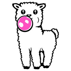 Obraz premium Llama Bubblegum Bubble Chewing Cool Cute Little Sheep Alpaca White Fur Funny