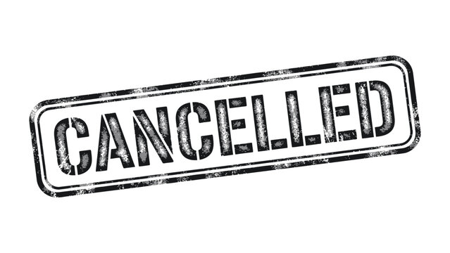Cancellation Stamp: A bold, grunge-textured stamp boldly announces CANCELLED, its stark message resonating with the finality of a decision or event's cessation.