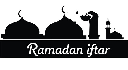 Ramadan Iftar Silhouette with Mosque Domes and Minaret