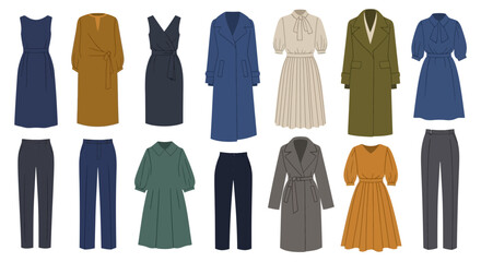 Fashion Collection: Dresses, Coats, and Pants