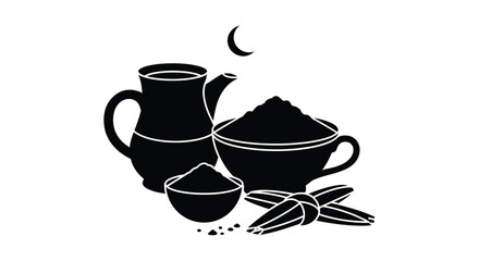 Coffee beans and coffee maker illustration in minimalist style