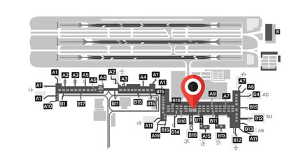 Airport Terminal Map with Location Pin
