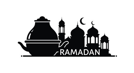Ramadan Illustration with Mosque Silhouette and Lamp