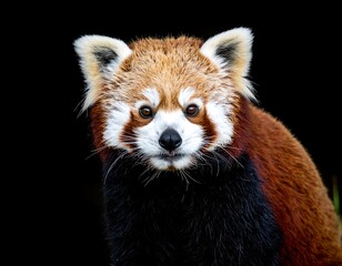 Close-up of a captivating red panda with striking red and white markings