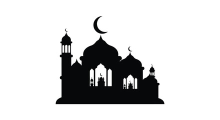 Islamic Mosque Silhouette with Crescent Moon Symbolizing Ramadan or Eid