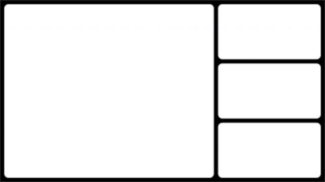 Asymmetrical Split Screen Frame Matte Large Left Panel with Three Right Sections Transparent Alpha Channel 4K