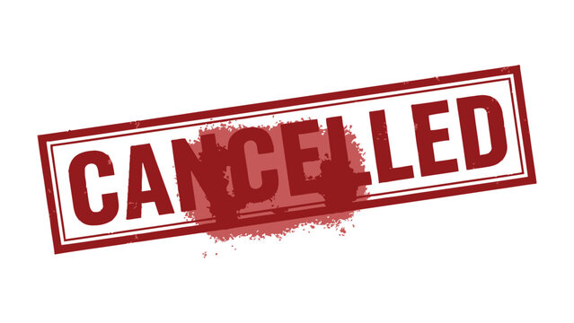 Cancellation Stamp: A bold red cancellation stamp with the word CANCELLED prominently displayed, conveying a sense of finality and negation.
