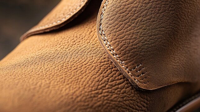 nubuck. Close-up of a nubuck leather shoe surface with uniform suede sheen and soft directional lighting. lifestyle magazines.