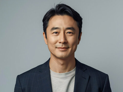 穏やかに微笑む中年男性の正面ポートレート