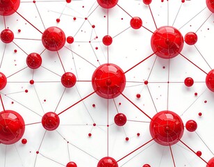 Network of interconnected red spheres on a white background