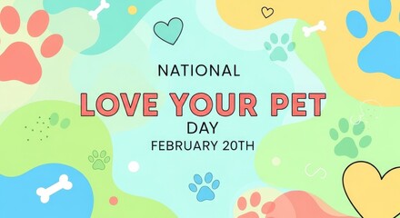 Fototapeta premium Celebrating national love your pet day with colorful paw prints and hearts