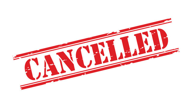 Cancellation Stamp: Bold red Cancelled stamp, diagonally emblazoned, conveying finality and termination. Ideal for financial documents and cancellation notice.