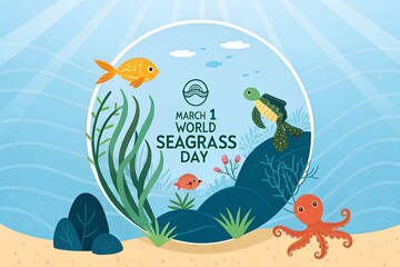 Obraz premium World Seagrass Day Fish And Coral Illustration