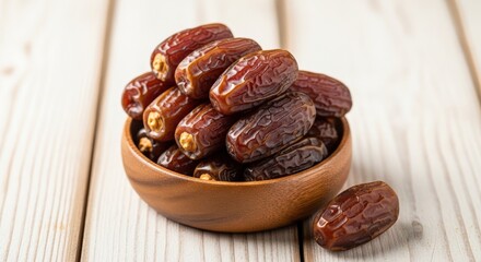 Fresh Dates in Wooden Bowl.