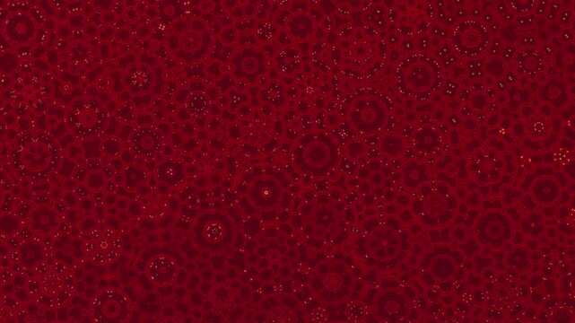 Elegant seamless crimson floral motion pattern with mandala symmetry, subtle sparkle and gentle pulsing, creating a rich organic texture and refined visual depth