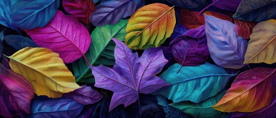 Colorful leafy background with a variety of different colored leaves