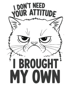 I don&rsquo;t need your attitude I brought my own T-shirt design vector, Funny Grumpy Cat Sarcastic Quote SVG for T-Shirt and Crafting,cat, grumpy cat, funny cat, sarcastic quote, attitude, feline, pet love
