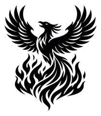 Stylized illustration of a phoenix depicting rising from flames for concepts of rebirth and strength