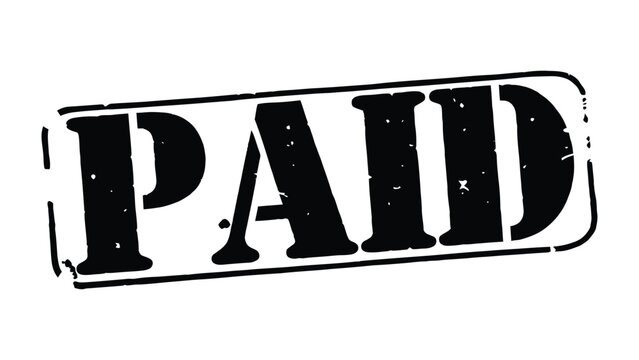 Paid Stamp: A classic black PAID stamp, the quintessential symbol of transaction completion and financial closure.