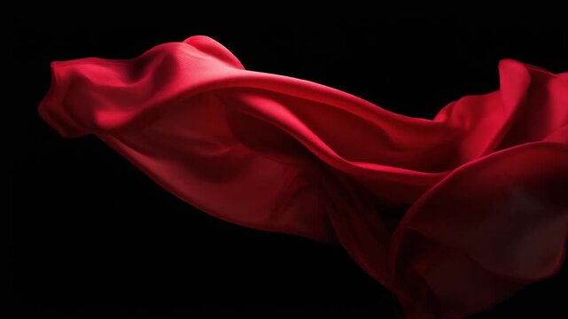 Flowing red fabric in motion against black background elegant textile texture and vibrant color
