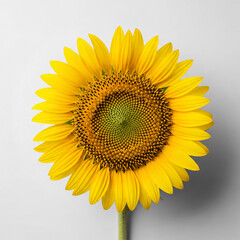 Vibrant yellow sunflower detailed close up isolated on white studio background