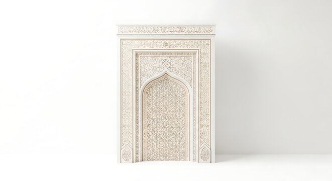 White Islamic Mihrab Arch Frame Ornament Arabic Carving Motif Isolated
