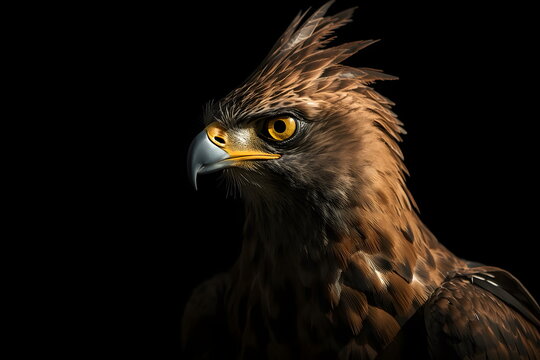 Majestic Portrait of a Javan Hawk-Eagle on Black Background