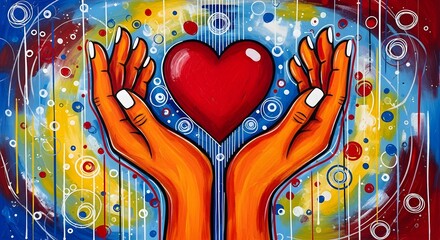 Obraz premium Vibrant artwork of hands cradling a heart
