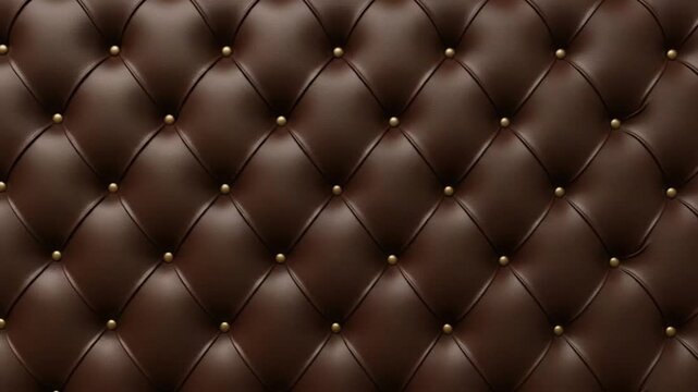 Brown leather texture with tufted pattern and brass buttons isolated on white background