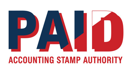 Paid Accounting Stamp Authority: A striking logo features bold lettering of PAID with accompanying descriptive text. the graphic symbolizes financial approval and verification. © Abdul