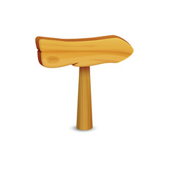 Vector cartoon 3d empty wooden right arrow plaque. Wood texture brown direction signboard on white background. 3d realistic wooden frame for game sign, natural timber road banner, vintage message.