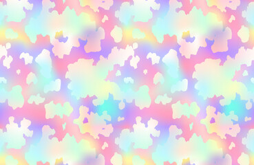 Abstract cow rainbow pattern background. Vector animal skin print, cute holographic grunge spots on foil gradient background. Natural stylized spotted texture for backdrop, decor, wallpaper, cover.