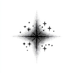 Fototapeta premium Black Starburst Sparkle Isolated On White Background Halftone Effect And Many Small Stars