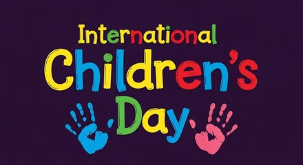 Colorful International Childrens Day Handprint Text Design Celebration Poster